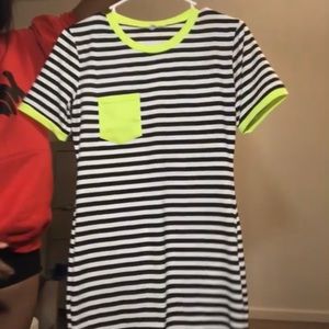 Black and white striped dress with neon green